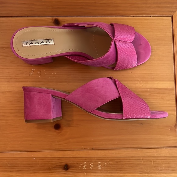 TAHARI women’s 8.5 pink leather and suede wedges. - Picture 4 of 4